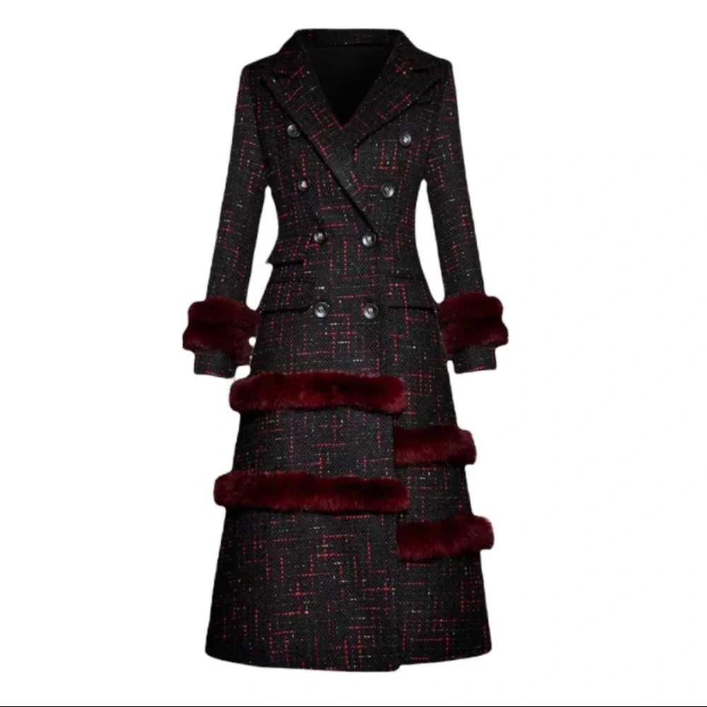 Gorgeous Fur Trim Tweed Long Jacket The Iphigenyah - Picture 6 of 12